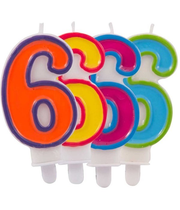 Kaars cijfer 6 in vrolijke kleuren