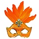 Oogmasker met veren en parels neon oranje