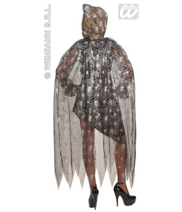Doorzichtige cape spinneweb met kap 136cm
