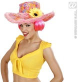 Hoed Ibiza met zonnebloem roze