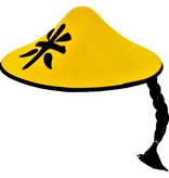 Gele Chinese hoed met vlecht