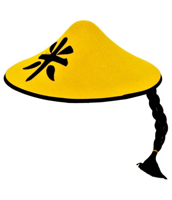 Gele Chinese hoed met vlecht