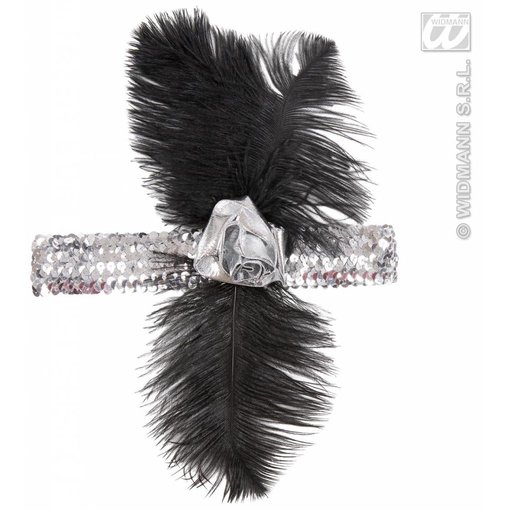 1920's pailletten hoofdband met bloem en veren