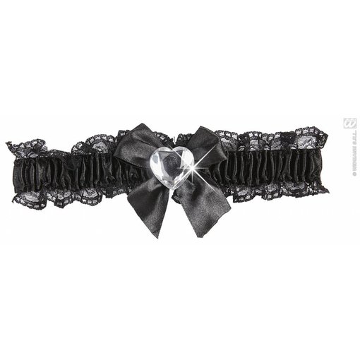 Kousenband zwart met diamanten hartje