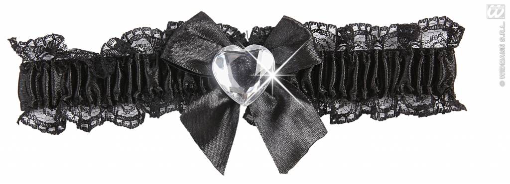 Kousenband zwart met diamanten hartje