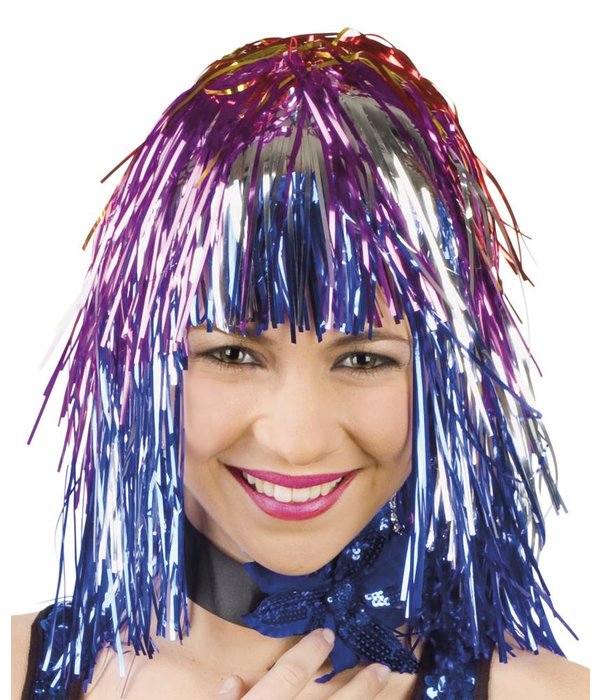 Lametta pruik multikleur