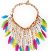 Halsketting met veertjes multikleur