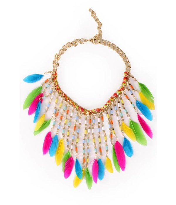 Halsketting met veertjes multikleur