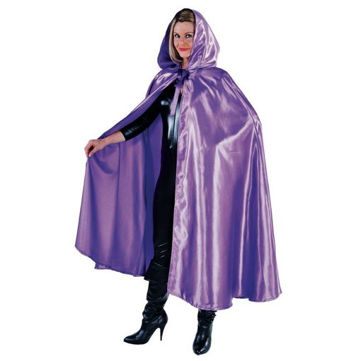 Cape met capuchon satijn paars