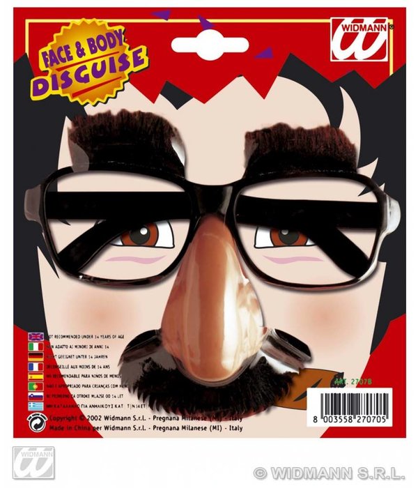 Bril met neus, snor en wenkbrauwen