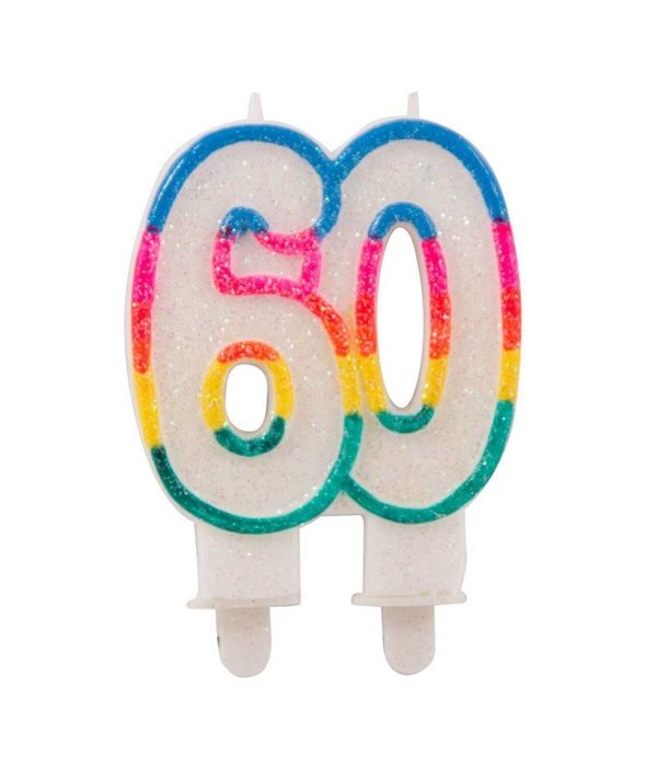 Glitterkaarsje met houder 60 jaar