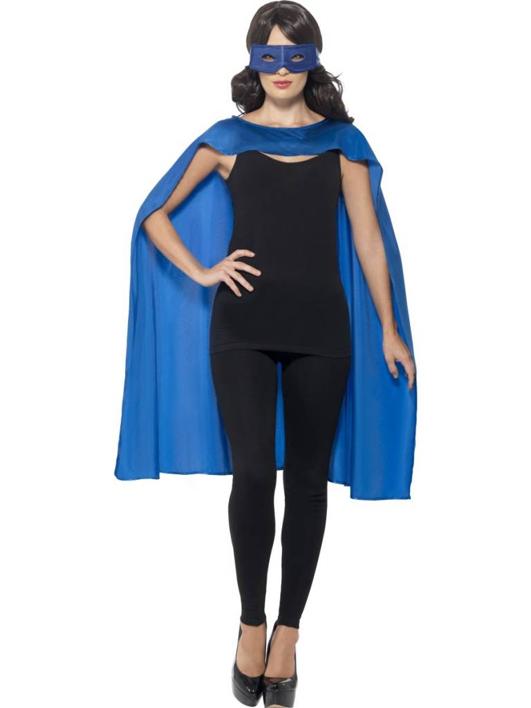 Superhero cape met masker blauw afbeelding