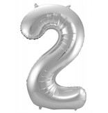 Zilveren Folieballon Cijfer 2 - 86 cm
