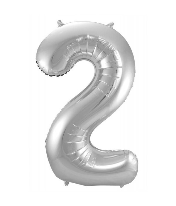 Zilveren Folieballon Cijfer 2 - 86 cm