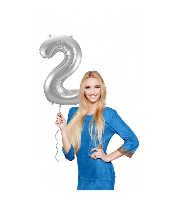 Zilveren Folieballon Cijfer 2 - 86 cm