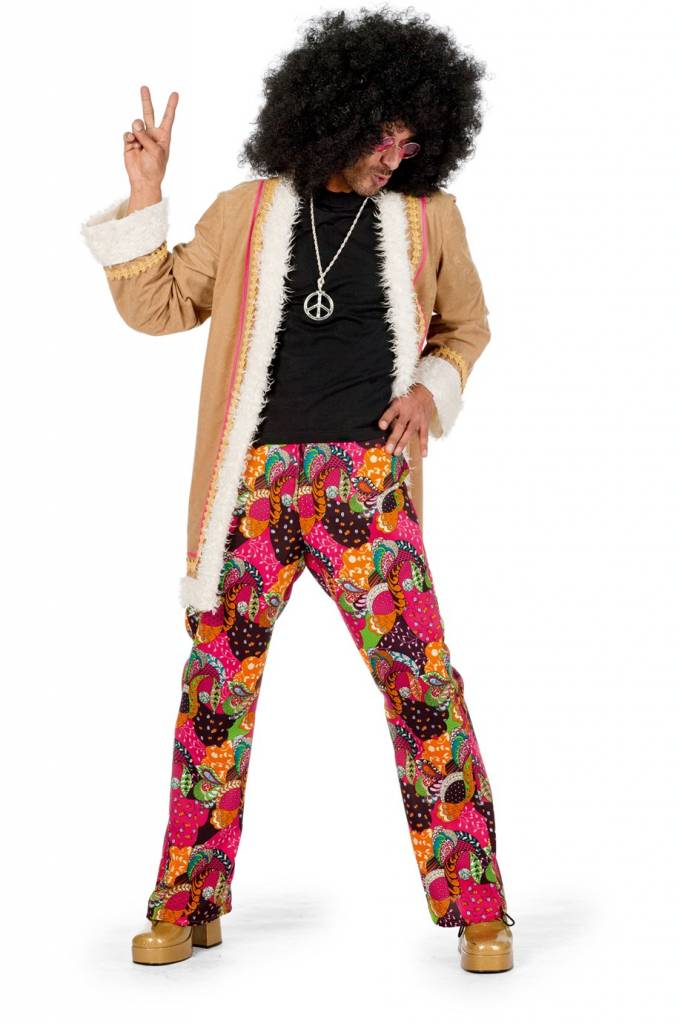 Wilbers - Hippie Kostuum - Hippie Lang Spliffy - Man - roze,bruin - Maat 64 - Carnavalskleding - Verkleedkleding