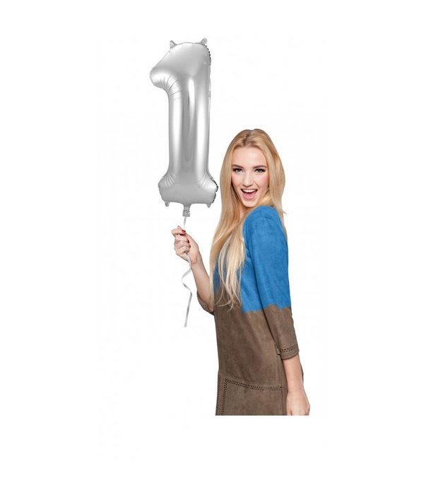 Zilveren Folieballon Cijfer 1 - 86 cm