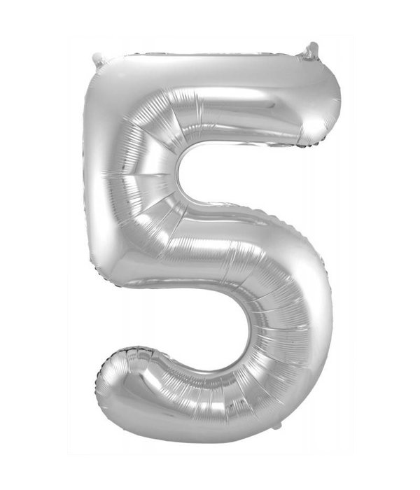 Zilveren Folieballon Cijfer 5 - 86 cm