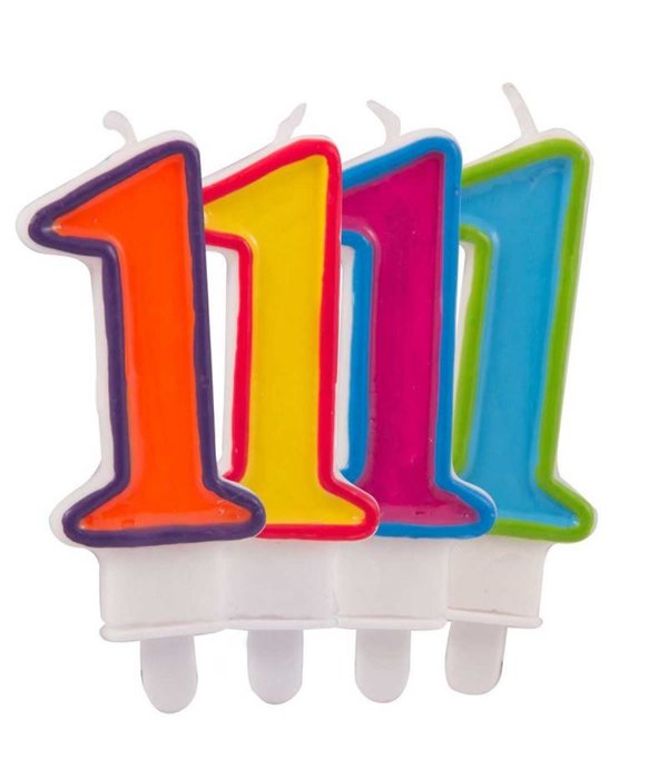 Kaars cijfer 1 in vrolijke kleuren