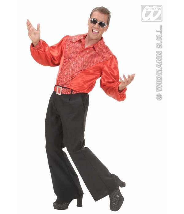 Rood shirt pailletten man