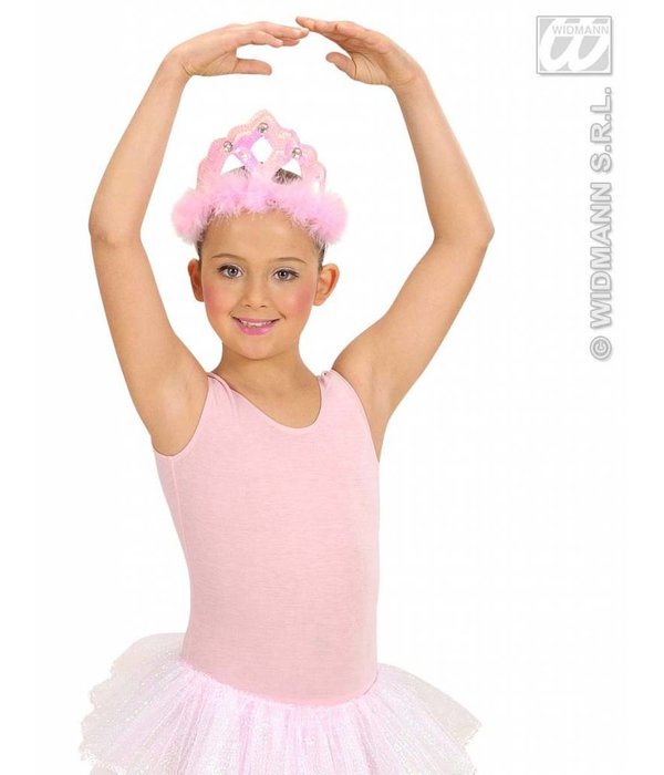 Tiara roze pailletten met marabou en 3 stenen