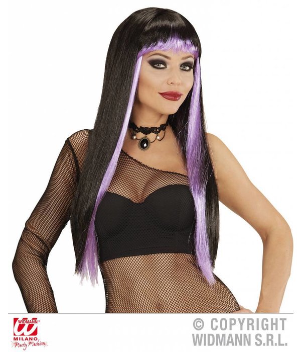 Gothic glamour pruik zwart/paars