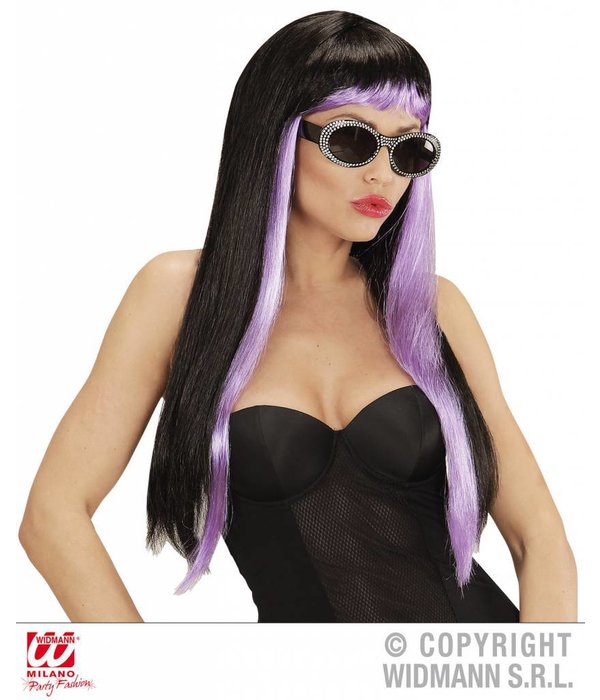 Gothic glamour pruik zwart/paars