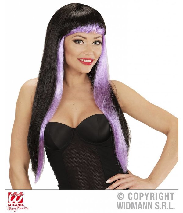 Gothic glamour pruik zwart/paars