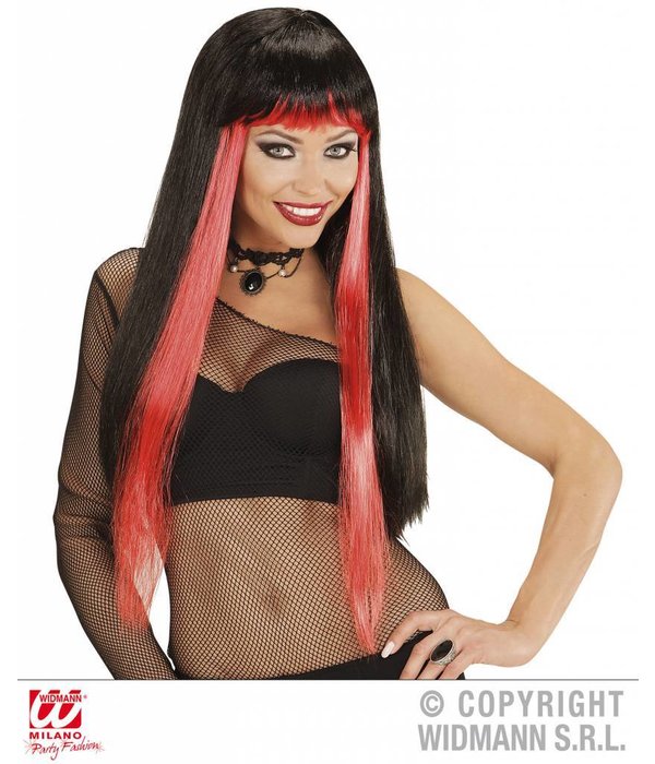Gothic glamour pruik zwart/rood
