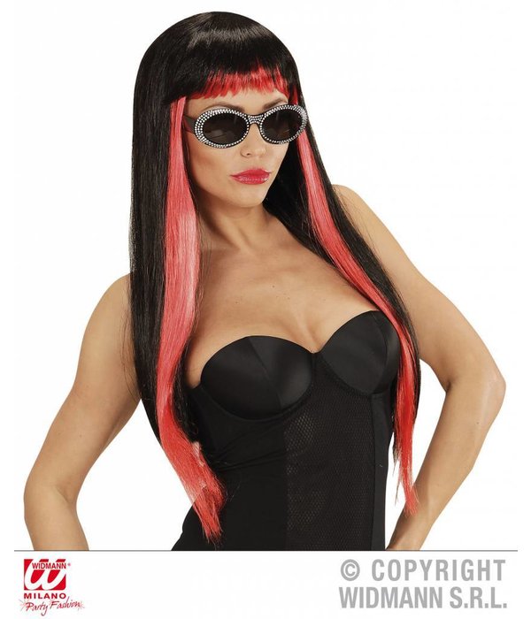 Gothic glamour pruik zwart/rood