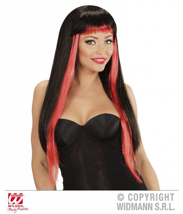 Gothic glamour pruik zwart/rood