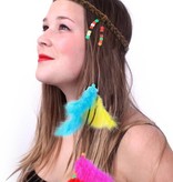 Hoofdbandje hippie/ibiza met kralen en veertjes multicolour