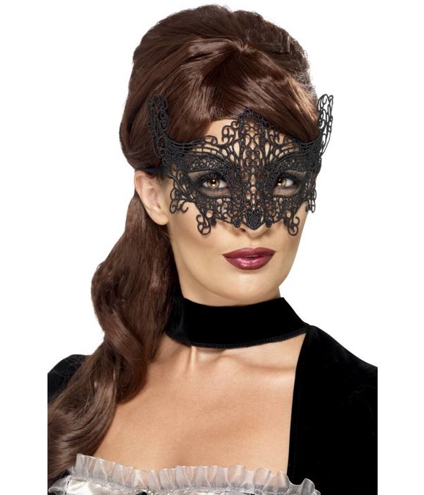 Elegante geborduurde oogmasker met kant zwart