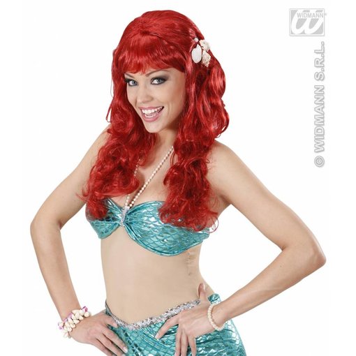 Zeemeermin pruik rood met schelpen