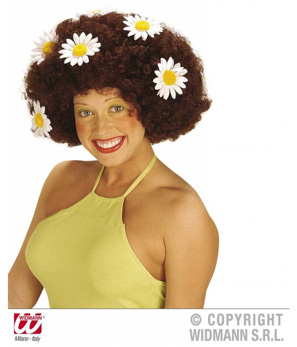 Krulpruik Daisy bruin oversized met bloemen