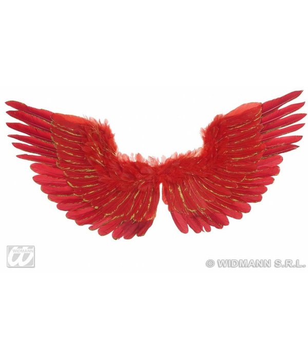 Vleugels rood met zilver glitter 86x42cm