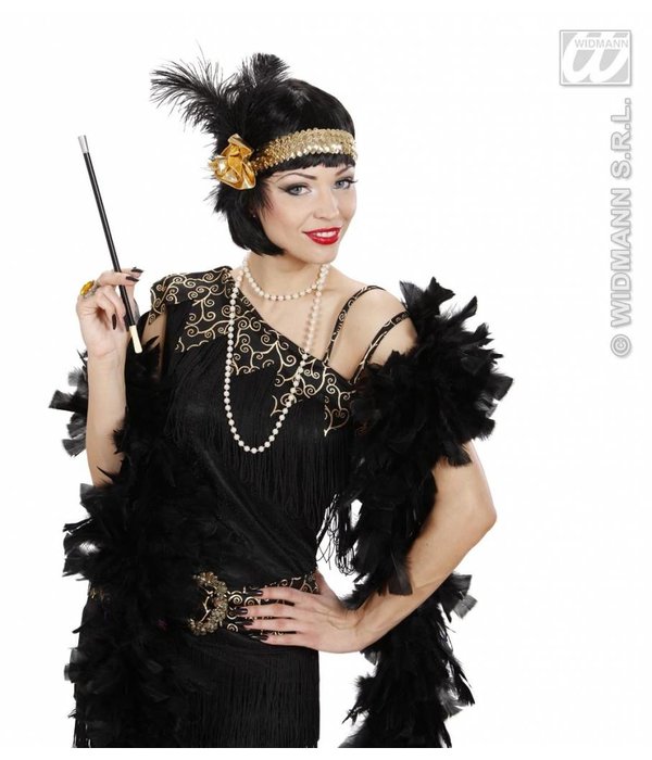 1920's pailletten hoofdband goud met bloem en veren