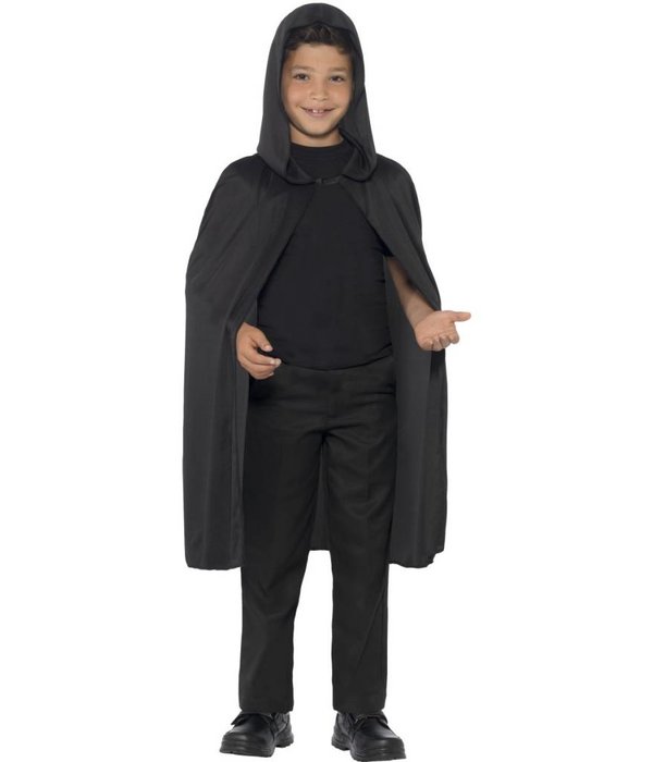 Cape met capuchon zwart kind