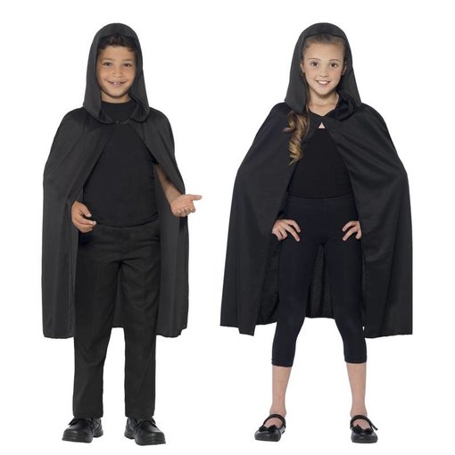 Cape met capuchon zwart kind