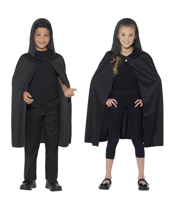 Cape met capuchon zwart kind