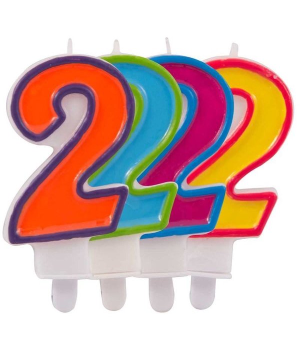 Kaars cijfer 2 in vrolijke kleuren
