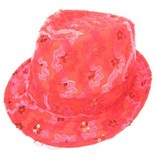 Gangsterhoedje ruche + pailletten rood