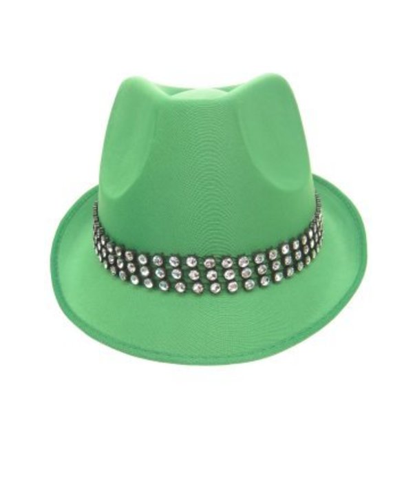 Kojak hoed groen met strass band