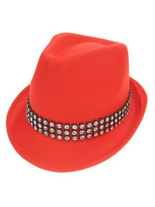 Kojak hoed rood met strass band