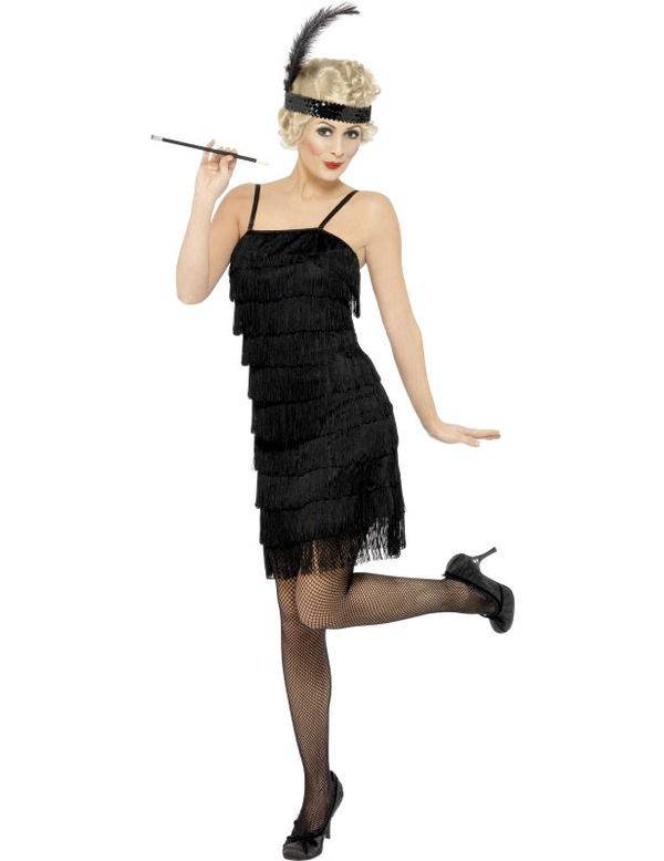 Zwarte Fringe flapper verkleedkleding elite