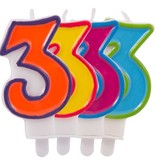 Kaars cijfer 3 in vrolijke kleuren