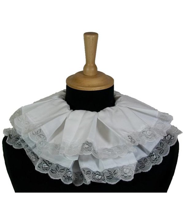 Piet kraag geplooid met kant wit