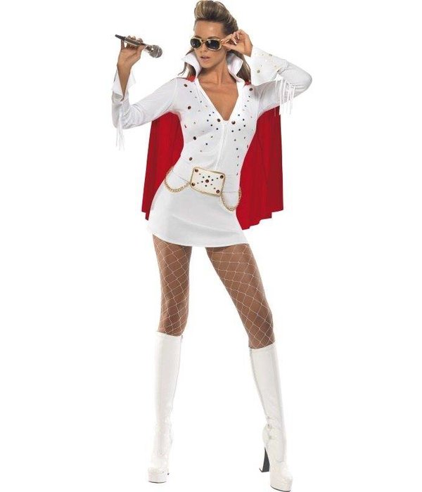 Elvis viva Las Vegas kostuum wit/rood dames