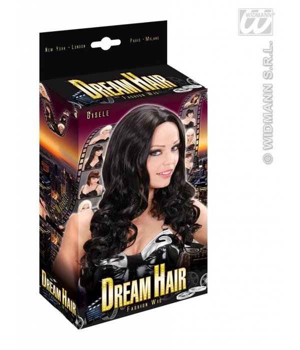 Pruik droomhaar Gisele zwart