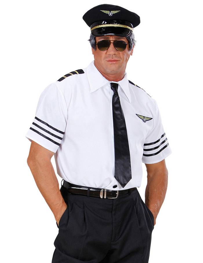 Pilotenshirt met stropdas en pet afbeelding